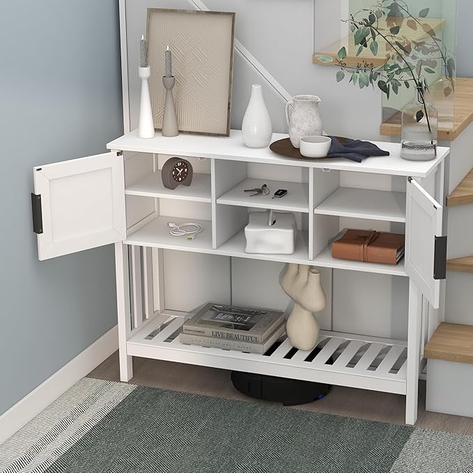 TaoHFE Console Table with Storage with Doors, Modern Fashion White Narrow Side - Image 3