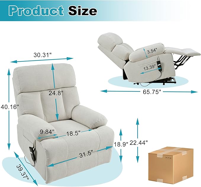 Recliner Chair Power Lift Massage Chair Full Body 23" Large Size Electric - Image 2