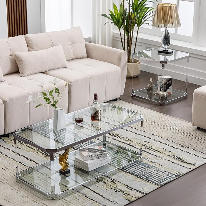 Glass Top Coffee Table, Sliver Rectangle Coffee Table Glass Top - Image 8
