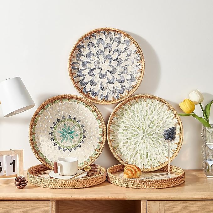 Rattan Round Side Table, Handmade Rattan Tray - Image 7