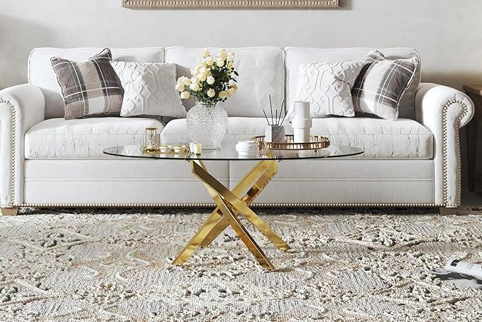 Glass Coffee Table with Chromed Legs, Oval Modern Living Room Center Table - Image 4