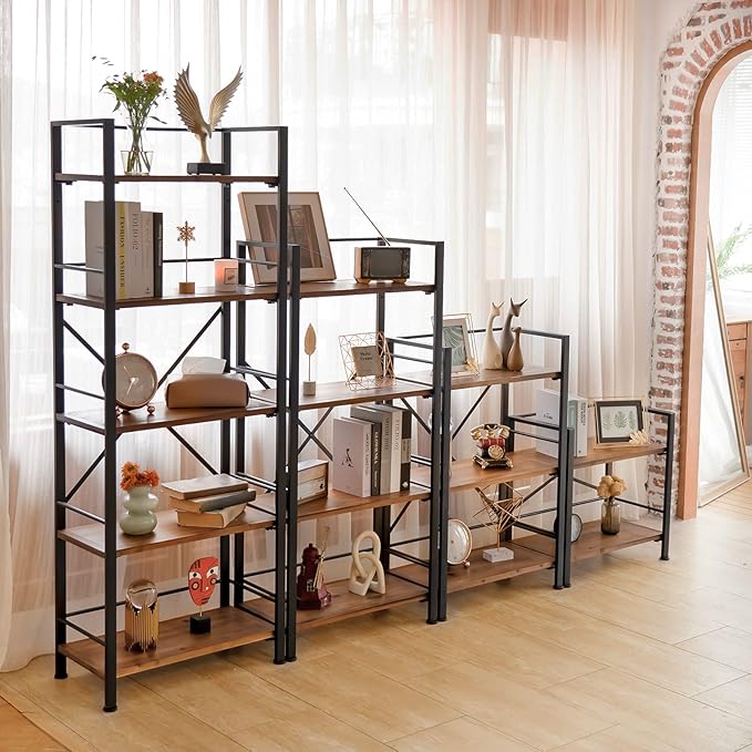 Crofy Rustic Bookshelf, 4 Tier Real Wood Bookshelf, Metal Book Shelf - Image 7