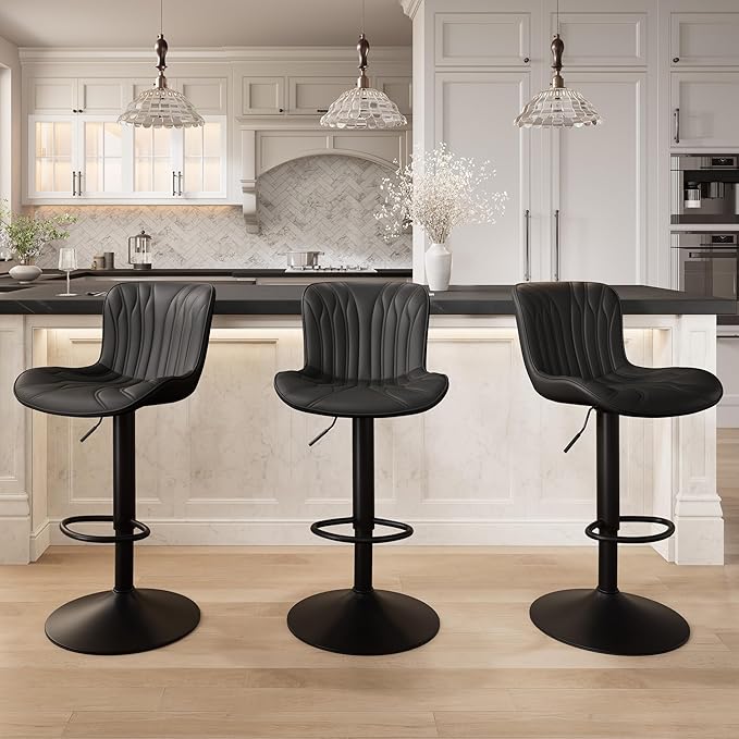 YOUNIKE 3 Black Bar Stools Modern Swivel Counter Height Bar Chair by YOUNIKE