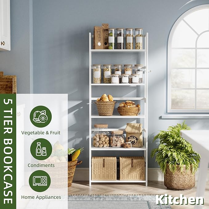 5-Tier Bookshelf, Industrial Bookcase - Image 9