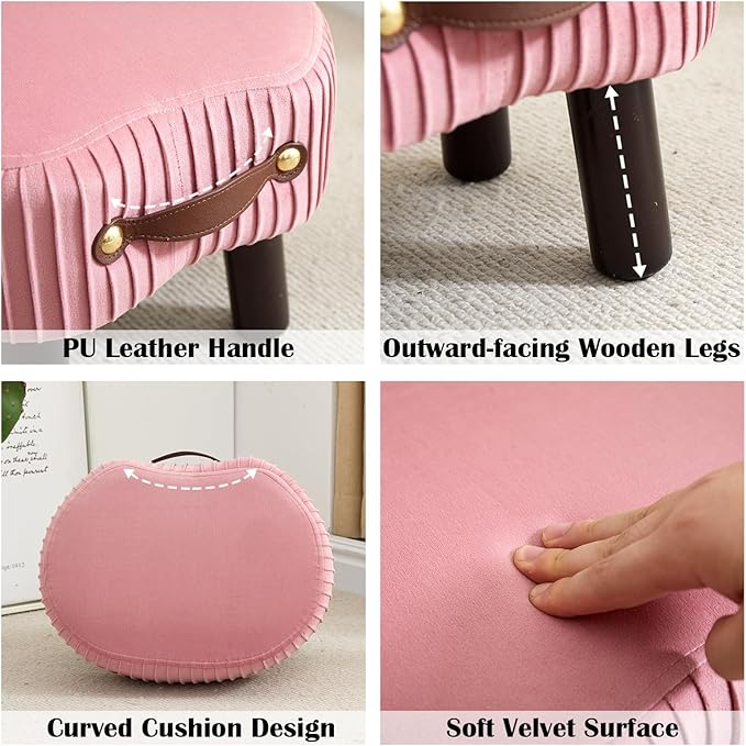 Small Footstool with Handle, Velvet Ottoman Foot Rest with Padded Seat - Image 4