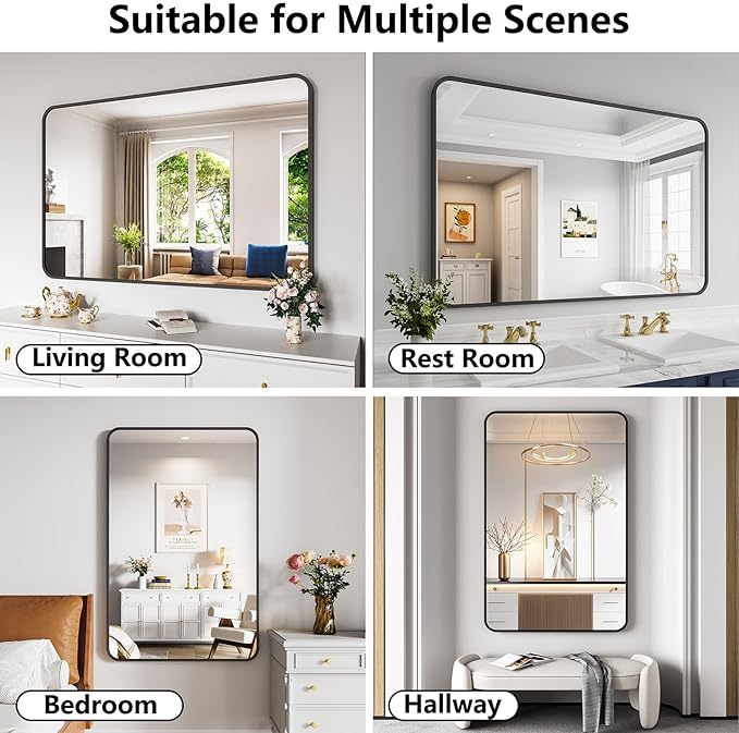 Koonmi Bathroom Mirror, 36X55 Inch Black Metal Framed Mirror - Image 4
