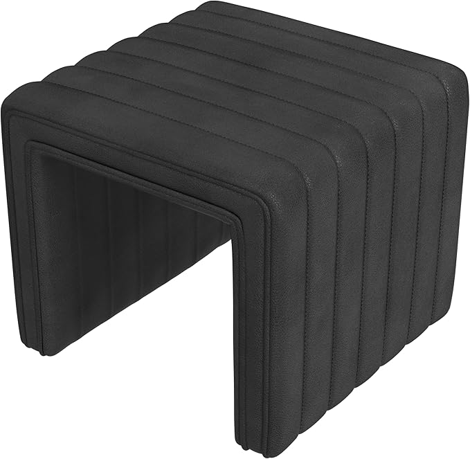 HomePop Modern Channel Tufted Faux Leather Ottoman Home Décor|Ottoman - Image 4