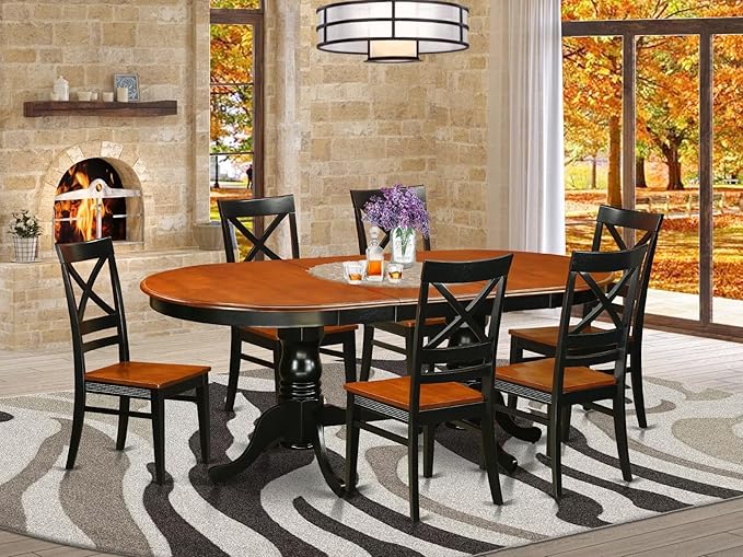 East West Furniture PLQU7-BCH-W 7 Piece Dining Set Consist of an Oval Dining - Image 2