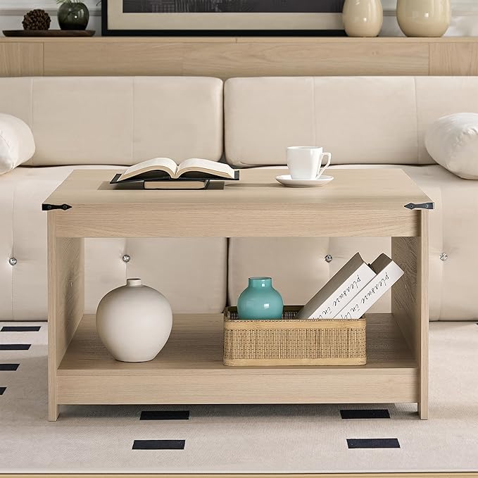 Farmhouse Coffee Table for Living Room, Wood Square Coffee Tables, 31.5" D x - Image 4