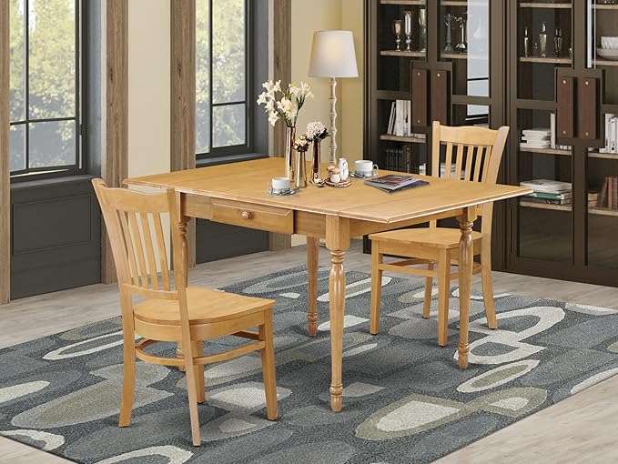 East West Furniture MZGR3-OAK-W 3 Piece Dining Room Furniture Set Contains a - Image 2