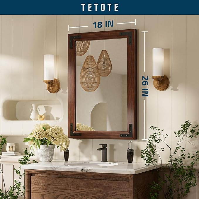 TETOTE 18 x 26 Walnut Wood Mirror - Image 7