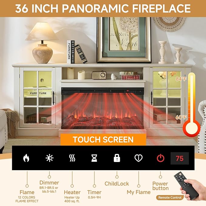 ROCKPOINT 3 Sided Glass 80" Fireplace TV Stand - Image 3
