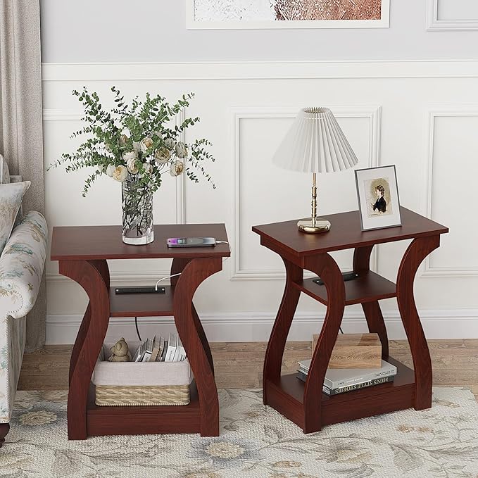 End Tables Living Room Set of 2, Cherry End Table - Image 4