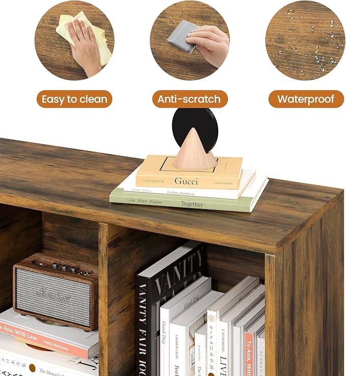 8 Cube Bookshelf 3 Tier Mid-Century Rustic Brown Modern Bookcase - Image 8