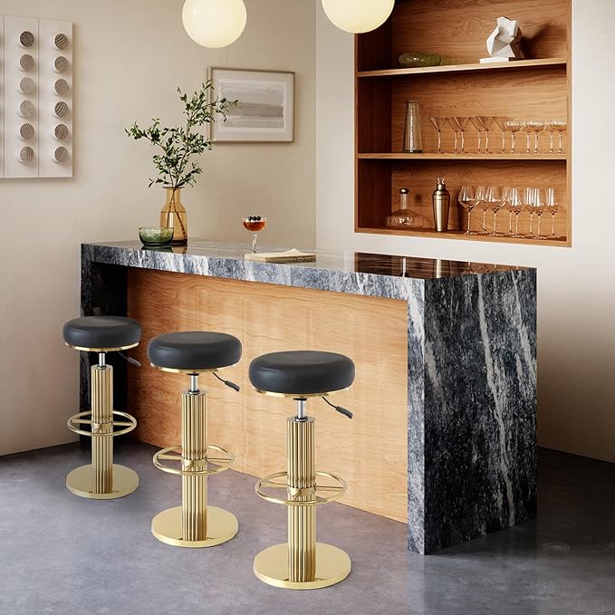 FUNROLUX Gold Bar Stools Adjustable Swivel Counter Stools Modern Backless - Image 9