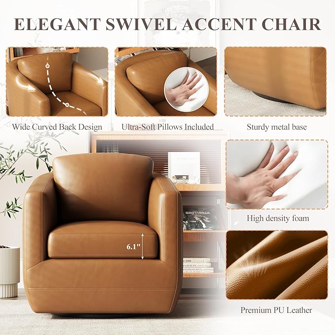 COLAMY 360° Swivel Accent Chair- Comfy Living Room Armchair No-Sag Foam & - Image 4