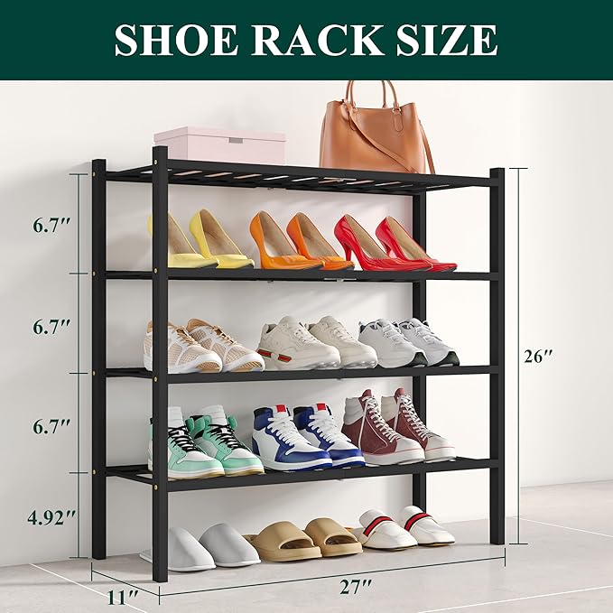 Smiry Shoe Rack, 4 Tier Bamboo Shoe Organizer, Stackable Free Standing Wooden - Image 2
