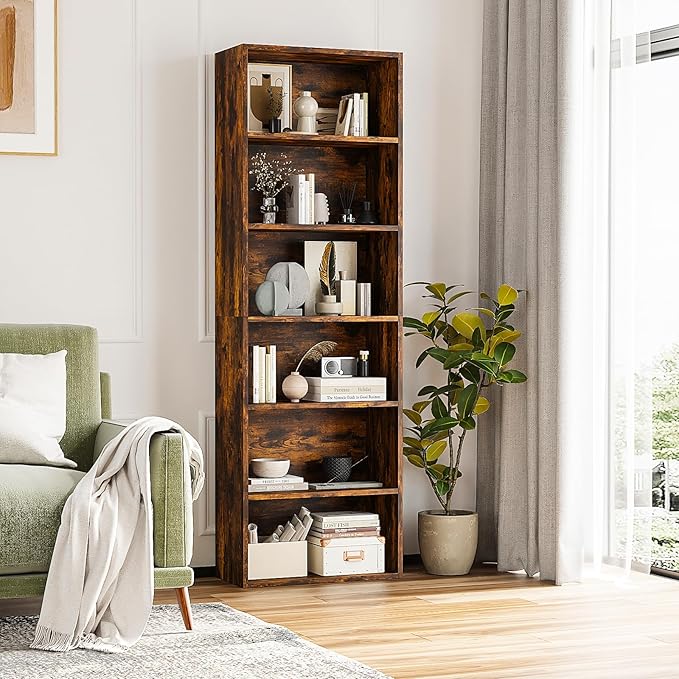 6-Tier Book Shelf, Floor Standing Open Bookcase, Wooden Display Storage Shelves by Unknown