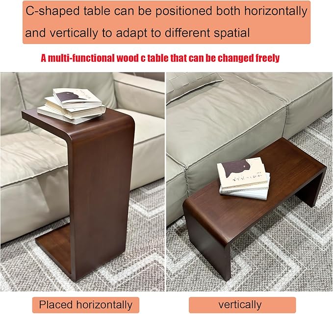C Shaped End Table, Solid Wood C Side Table - Image 3