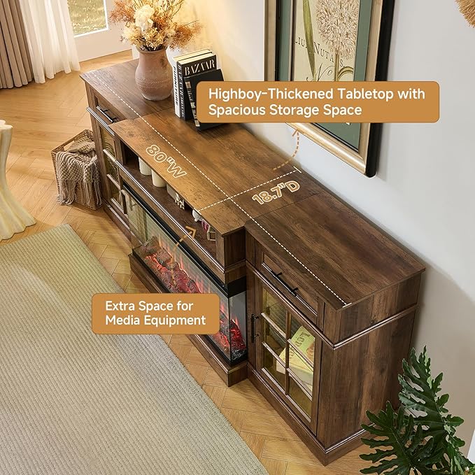 ROCKPOINT 3 Sided Glass 80" Fireplace TV Stand - Image 6