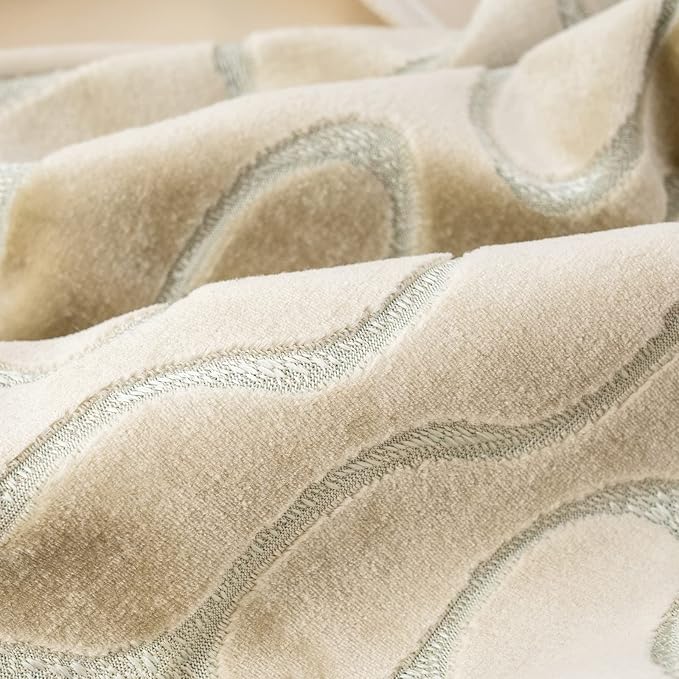 Yangest Beige Square Throw Pillow Cover Wavy Velvet Cushion Cover Modern - Image 3