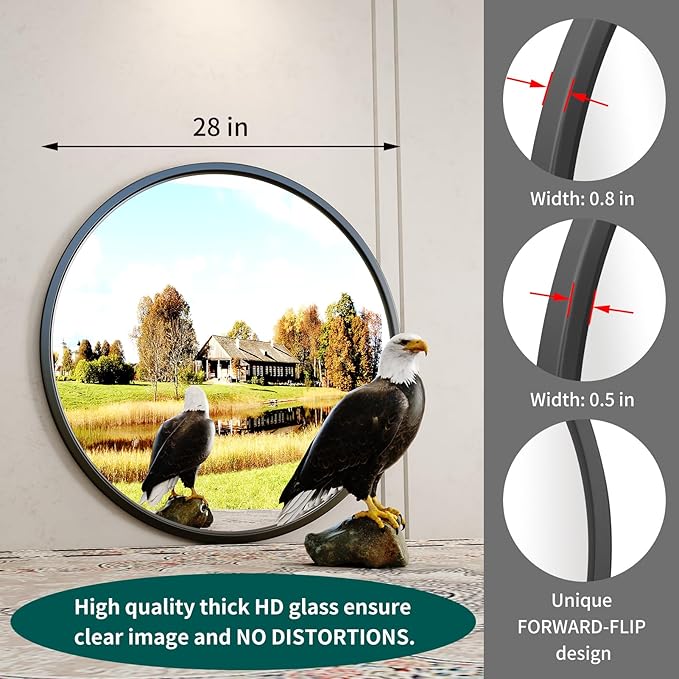 Growsun 28'' Black Round Mirror - Image 4