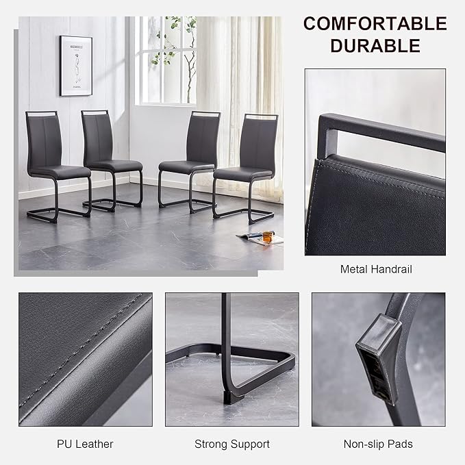 Modern Dining Chairs Set of 8, High Back Black Kitchen Chairs, Faux Leather - Image 4