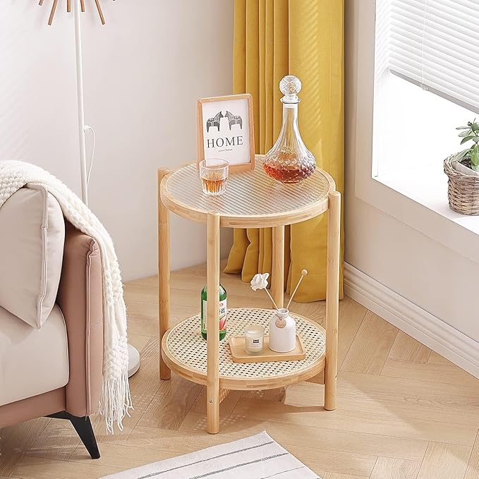 Tiita Rattan Coffee Table, Round End Table, 19.7Inch Modern Side Table by TiitaHome
