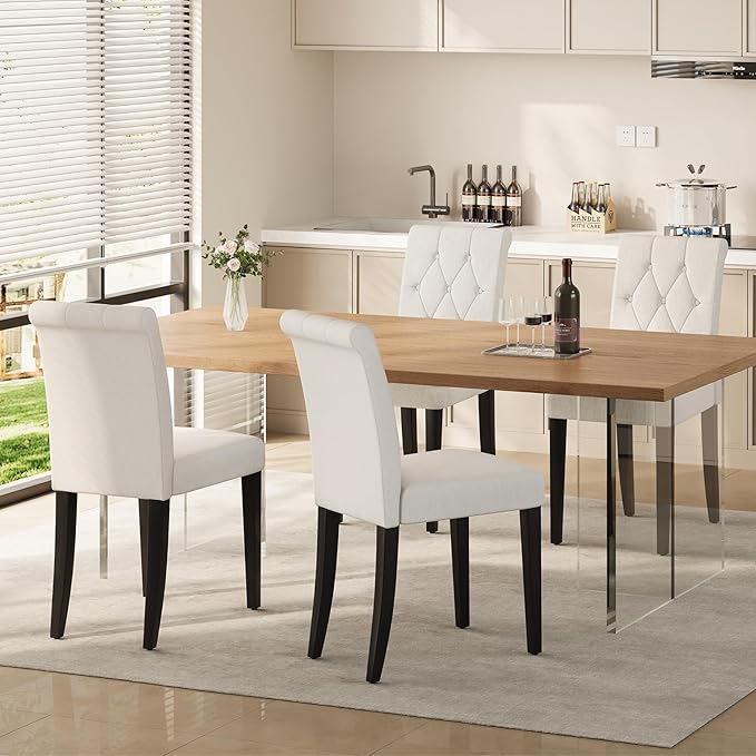 Upholstered Dining Chairs Set of 2, Modern Button Tufted Parsons Design - Image 3
