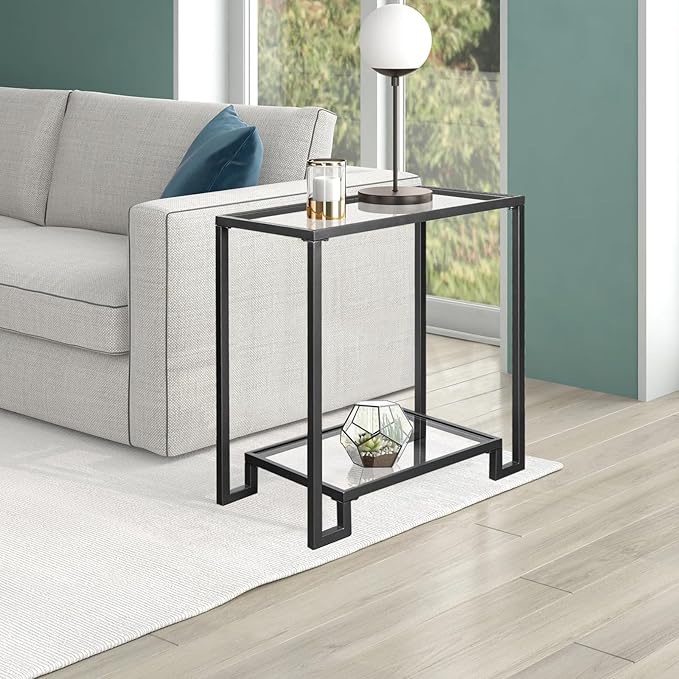 2 Tier Rectangular Side Table, Modern Metal Clear Coffee Tables，Small Accent - Image 2
