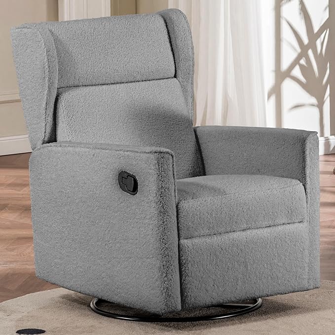COMHOMA Nursery Rocking Chair Teddy Upholstered Swivel Rocker Recliner Manual - Image 8