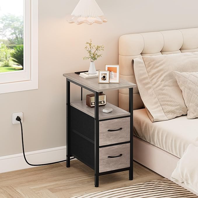 Vagusicc End Table with Charging Station Set of 2, Narrow Side Table, 23.8'' - Image 6