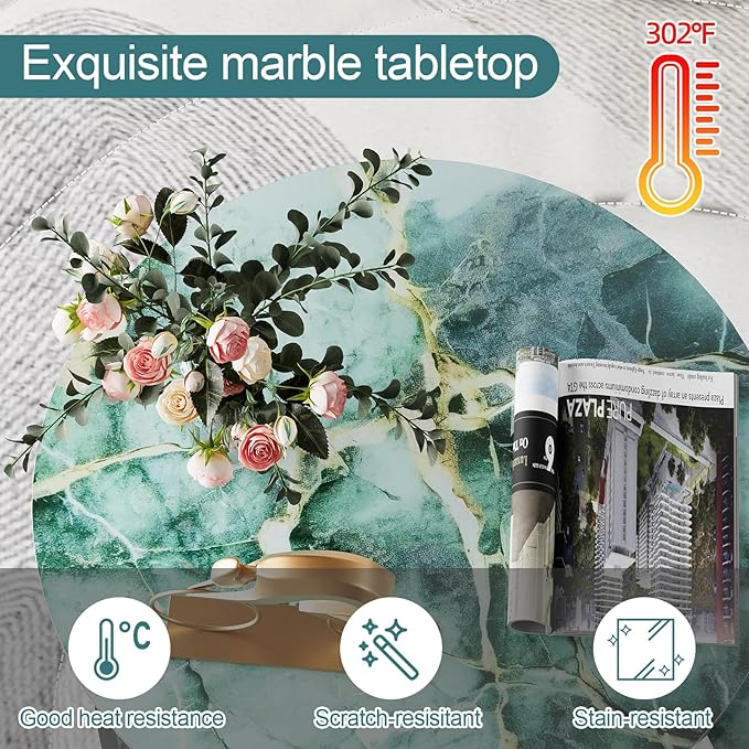 aboxoo Coffee Table Nesting Side Round Set of 2 End Table Green Art Table Top - Image 3