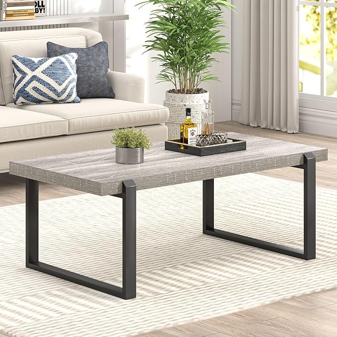 FOLUBAN Modern Coffee Table, Rustic Wood and Metal Center Table, Retro Small - Image 3