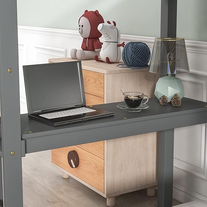 HomSof Twin Loft Bed with Built-in Desk - Image 4