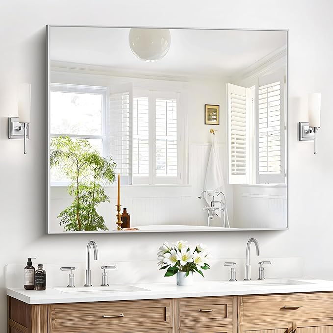 40x48inch Silver Bathroom Mirror, Large Rectangular Wall Mirrors - Image 2