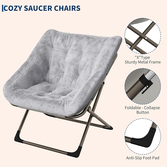 Comfy Chair for Adults, Foldable Living Room Chairs, Soft Faux Fur Folding - Image 4