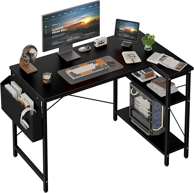 L Shaped Computer Desk with Reversible Shelves, 47 Inch Small Corner Desk with by Unknown