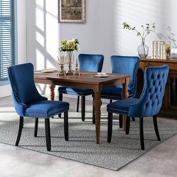 PacknWood Acosure Set of 2 Velvet Upholstered Wing-Back Dining Chair - Image 6