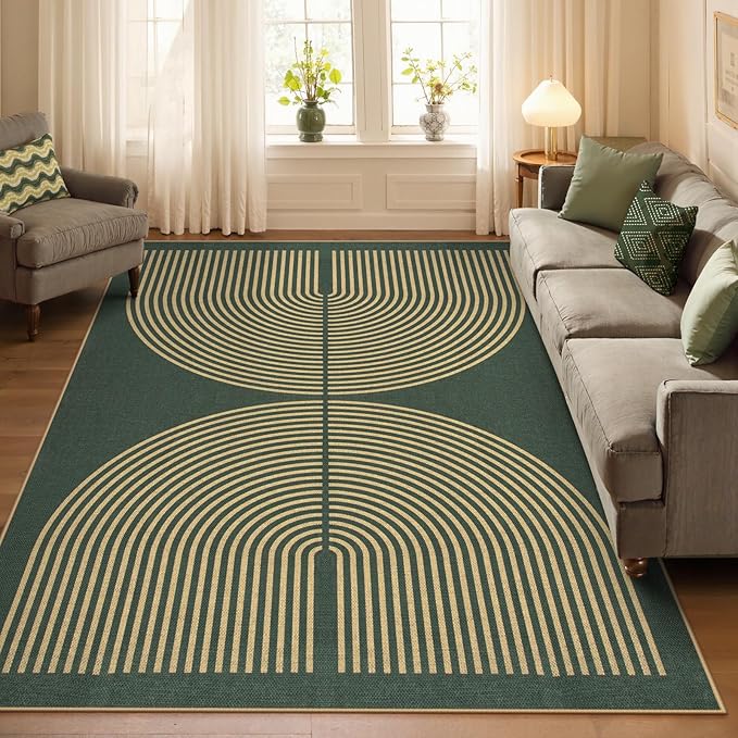 Lahome Modern Rainbow Easy Jute Indoor Outdoor Rugs, 5x7 Dark Green Rug - Image 6