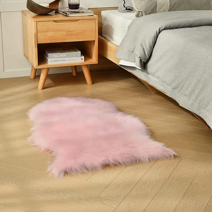 duduta Pink Faux Sheepskin Rugs 2x3 ft, Faux Fur Chair Seat Covers Fluffy Shag - Image 5