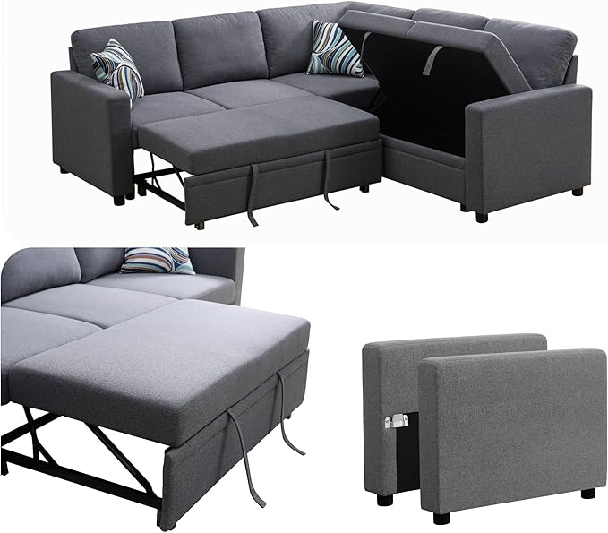 4-Piece L Shaped Sofa Set with Storage Chaise, Convertible Pull Out Couch with - Image 3