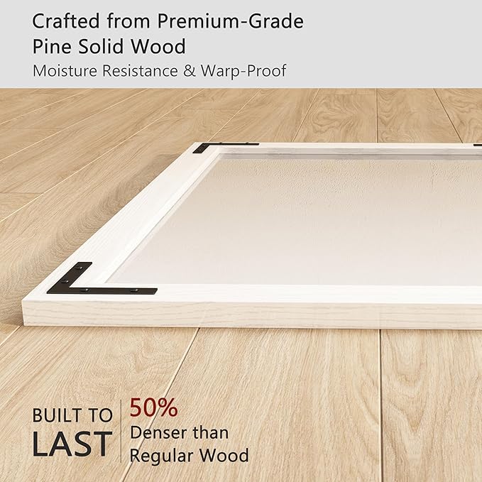 VocalStar White Wood Framed Mirror 18 x 26 Inch, Rustic Natural White Wooden - Image 3