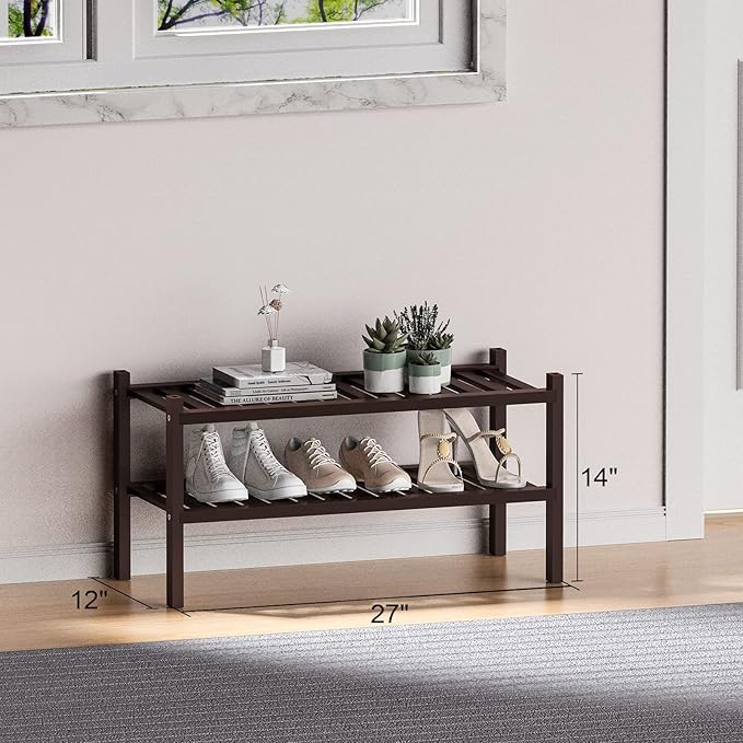 2 Tier Bamboo Shoe Rack for Closet Free Standing Wood Shoe Shelf for Entryway - Image 3