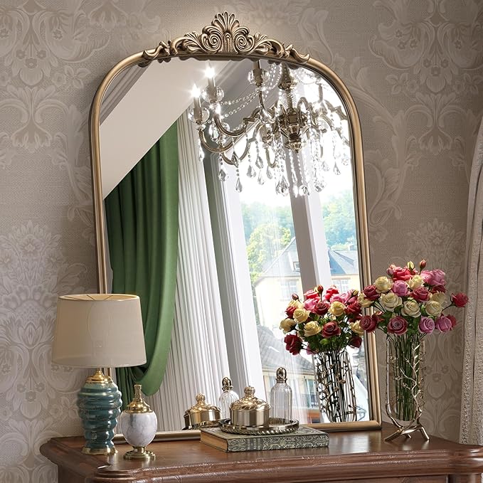 22" x 30" Arched Vintage Gold Mirror - Image 4