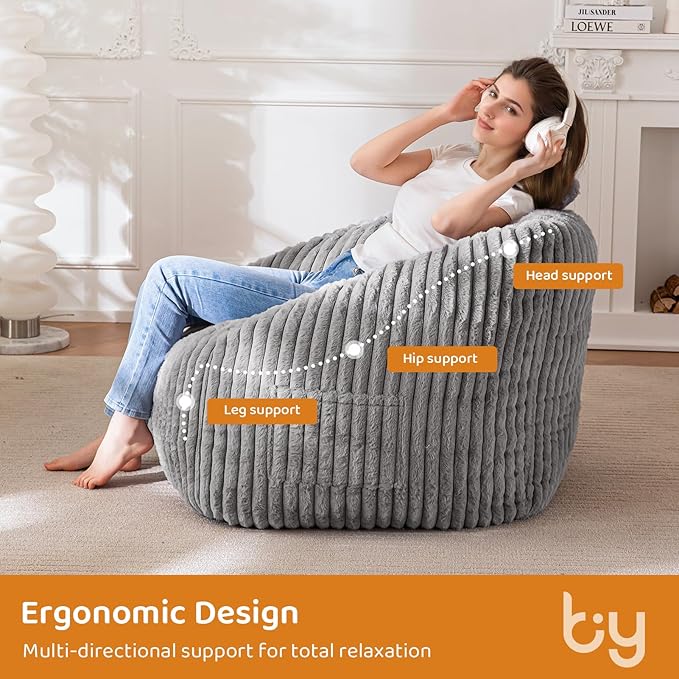 BYBYME Giant Bean Bag Chair for Adults and Kids, Large Comfy Cozy Beanbag - Image 5
