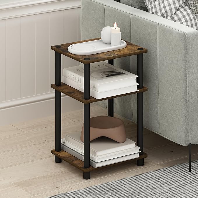 Furinno Just 3-Tier Turn-N-Tube End Table, Amber Pine/Black - Image 2