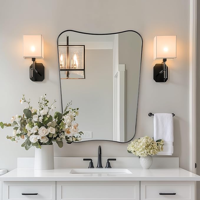 Black Bathroom Vanity Mirrors, 24 x 32 Irregular Wall Mirror by Mirrorartmirror