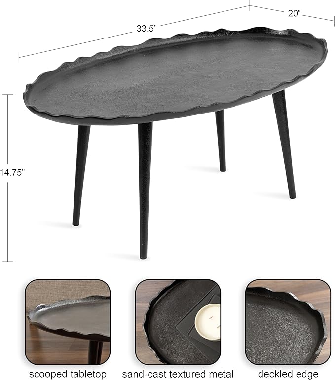 Kate and Laurel Alessia Modern Oval Coffee Table, Metal Living Room Table - Image 3