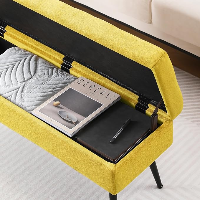 CUYOCA Storage Ottoman Bench, 43.5" Upholstered Entryway Bench, Long Ottoman - Image 5
